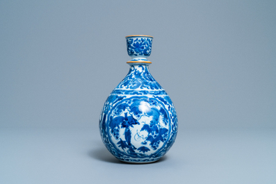 A Chinese blue and white 'squirrel and grapevine' huqqa base, Kangxi