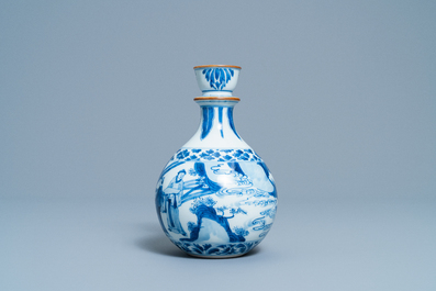 A Chinese blue and white huqqa base with a narrative design, Kangxi