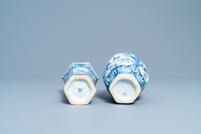 A Dutch Delft blue and white five-piece garniture with chinoiserie design with deer, 18th C.