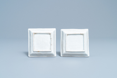 A pair of Chinese blue and white 'Fu' symbol square trays, Tianqi