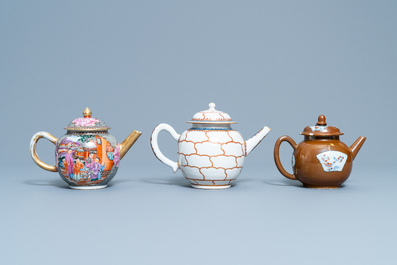 Three various Chinese porcelain teapots and covers, Qianlong