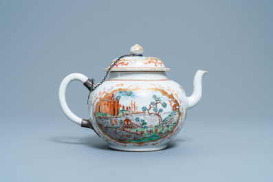 A large Chinese famille rose Meissen-style teapot and cover, Qianlong