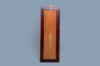 A large Chinese rectangular plaque with a bird on a blossoming branch, seal mark, Republic