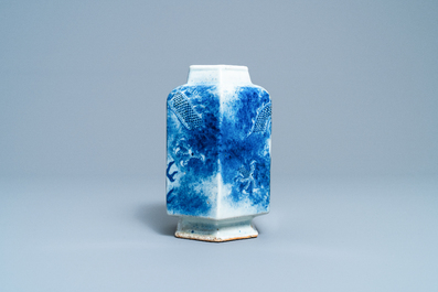 A Chinese hexagonal blue and white 'dragon' vase, 19th C.