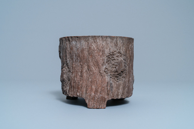 A Chinese Yixing stoneware tree trunk brush pot, Republic