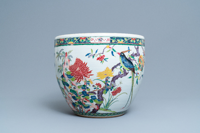 A Chinese famille rose fish jardini&egrave;re with birds among blossoming branches, 19th C.