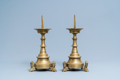 A pair of Flemish or Dutch bronze candlesticks, 16th C.