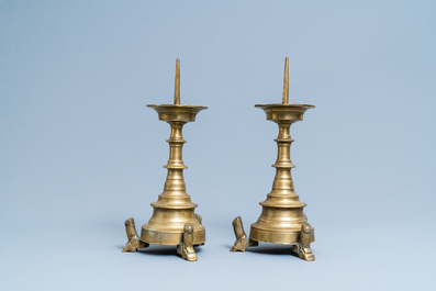 A pair of Flemish or Dutch bronze candlesticks, 16th C.