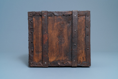 A brass and iron-mounted wooden casket, Germany, 17/18th C.