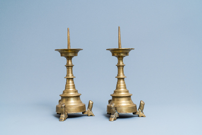 A pair of Flemish or Dutch bronze candlesticks, 16th C.