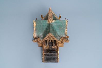 A parcel-gilt carved wood miniature temple, Thailand, 19/20th C.