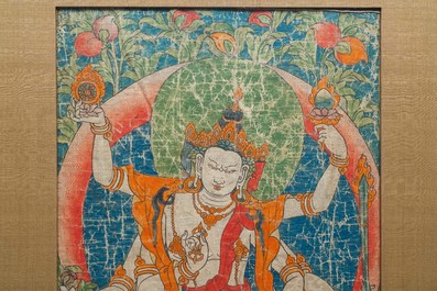 Een thangka met Vasudhara, Tibet of Nepal, 19e eeuw