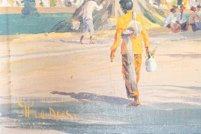 Willem Jan Pieter van der Does (1889-1966), huile sur toile: 'Une vue &agrave; Bali'