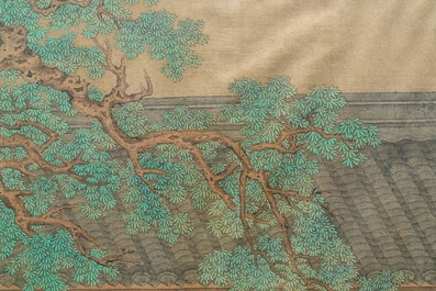 Chinese school, ink and colour on silk, 18th C.: 'The making up of lady'