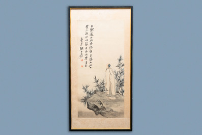 Zhang Daqian (1899-1983), inkt en kleur op papier, gedat. 1949: 'Omringd door bamboe'