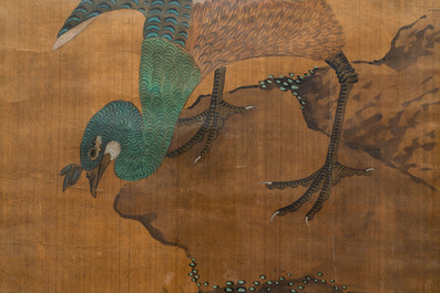 Shen Quan (1682-1762), ink and colour on silk, 18th C.: 'Two  scenes with birds'