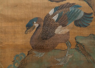 Shen Quan (1682-1762), ink and colour on silk, 18th C.: 'Two  scenes with birds'