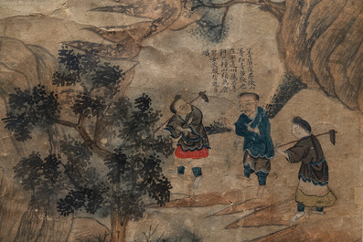 Chinese school, ink and colour on paper, 19th C.: 'The paper production'