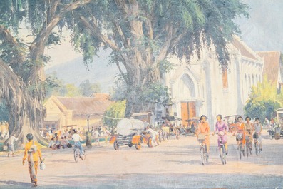 Willem Jan Pieter van der Does (1889-1966), oil on canvas: 'A streetview in Bali'