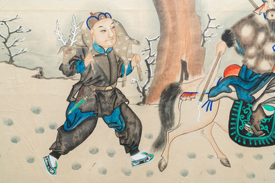 Ecole chinoise, encre et couleurs sur papier, 19/20&egrave;me: 'Deux sc&egrave;nes de chasse aux chevaux'