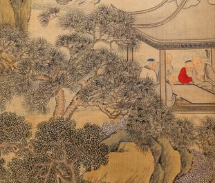 Chinese school, ink and colour on silk, 18/19th C.: 'Scholars and their servants'