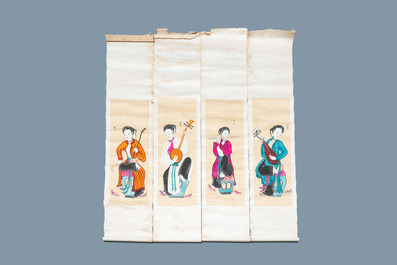 D. Khi&ecirc;m (Vietnam?), prints enhanced with ink and colour: 'Four female musicians'