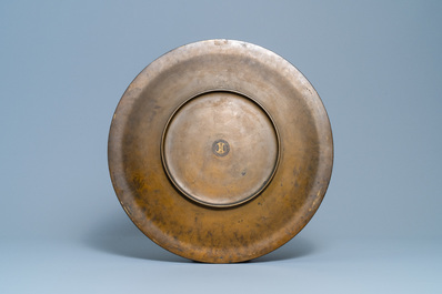 A large Japanese bronze dish, signed Miyao, Meiji, 19th C.