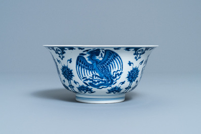 A Chinese blue and white 'dragon and phoenix bowl', Chenghua mark, Kangxi