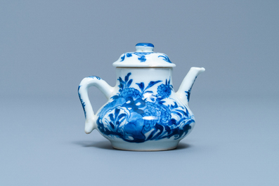 A Chinese blue and white miniature teapot and cover, Chenghua mark, Kangxi