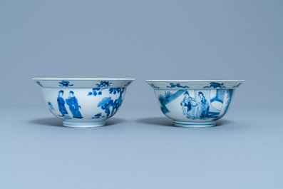 Twee Chinese blauw-witte kommen, Kangxi