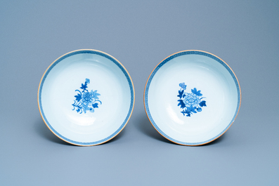 A pair of Chinese blue and white 'fishermen' bowls, Qianlong