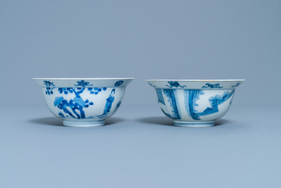 Twee Chinese blauw-witte kommen, Kangxi