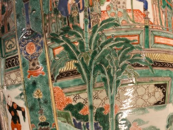 A pair of large Chinese famille verte vases and covers, Kangxi