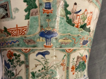 A pair of large Chinese famille verte vases and covers, Kangxi