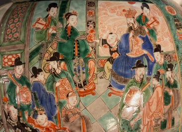 A pair of large Chinese famille verte vases and covers, Kangxi