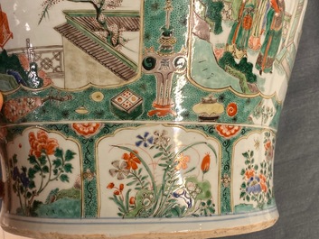 A pair of large Chinese famille verte vases and covers, Kangxi