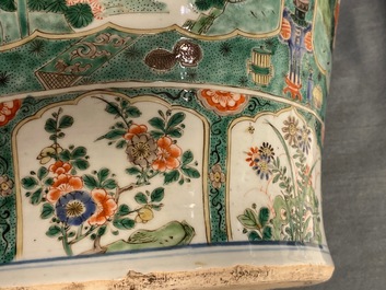 A pair of large Chinese famille verte vases and covers, Kangxi