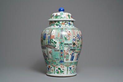 A pair of large Chinese famille verte vases and covers, Kangxi