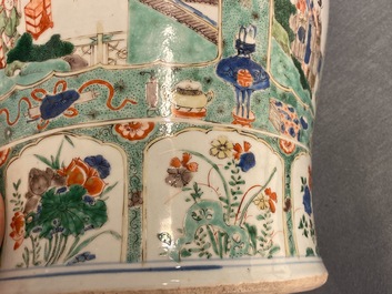 A pair of large Chinese famille verte vases and covers, Kangxi