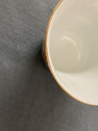 Cinq tasses et soucoupes en porcelaine de Chine famille rose, marque et &eacute;poque de Tongzhi