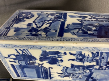 A pair of Chinese blue and white square vases and covers, Kangxi