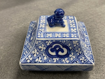 A pair of Chinese blue and white square vases and covers, Kangxi