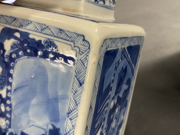 A pair of Chinese blue and white square vases and covers, Kangxi