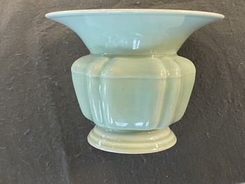 A Chinese monochrome celadon-glazed zhadou or spittoon, Yongzheng mark, Republic