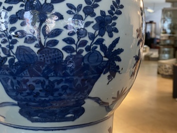 A large imperial Chinese blue and white 'zun' vase, Wanli mark and of the period