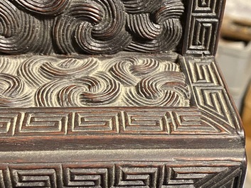 Un petit cabinet en bois sculpt&eacute; &agrave; d&eacute;cor de dragons, Chine, R&eacute;publique