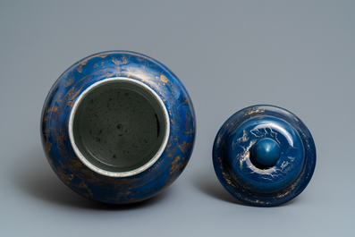 A Chinese monochrome powder-blue-glazed hookah base with gilt design of  lotus scrolls, Kangxi - Rob Michiels Auctions