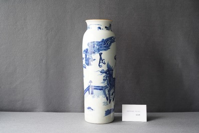 A Chinese blue and white 'qiling and phoenix' sleeve vase, Transitional period