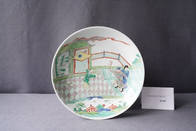 A Chinese famille verte dish with a narrative scene, Kangxi