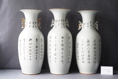 Three Chinese famille rose vases, 19/20th C.